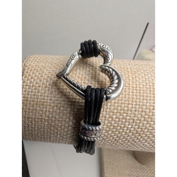 Brighton Heart Style Bracelet 7.5in Black Cord Silver Tone Charm - Picture 2 of 8